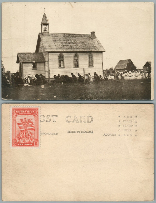 PRAYERS OUTSIDE OF CHURCH ANTIQUE REAL PHOTO POSTCARD RPPC