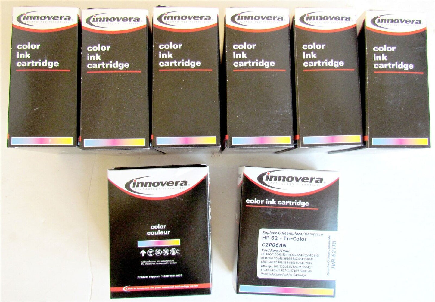 INK INKJET CARTRIDGE HP 62 TRI COLOR lot of 9 new sealed CINNOVERA replacement