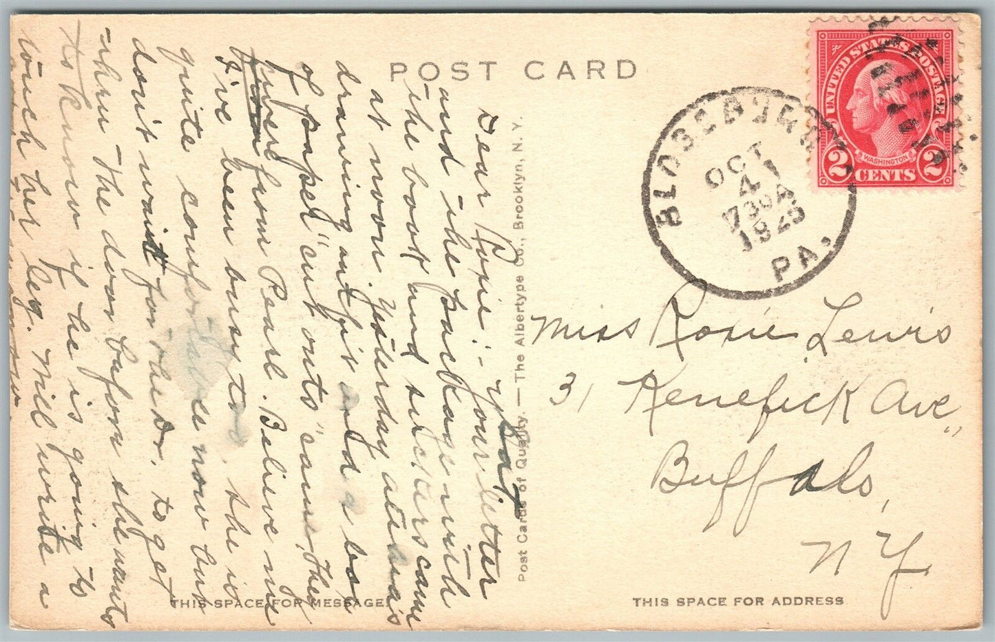 BLOSSBURG PA SUSQUEHANNA TRAIL 1925 ANTIQUE POSTCARD