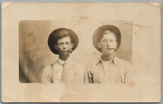 MEN SMOKING CIGARS ANTIQUE REAL PHOTO POSTCARD RPPC