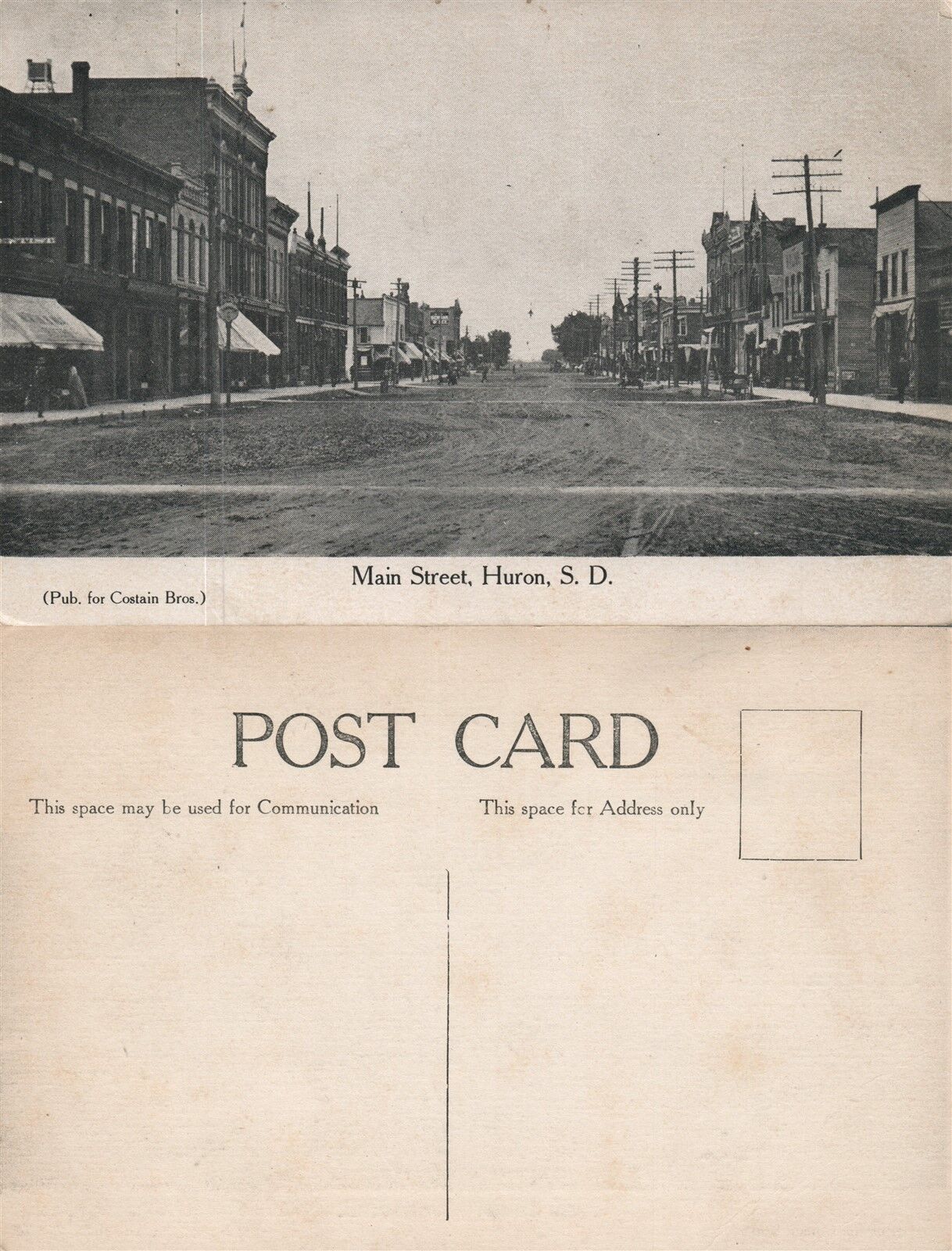 HURON S.D. MAIN STREET ANTIQUE POSTCARD