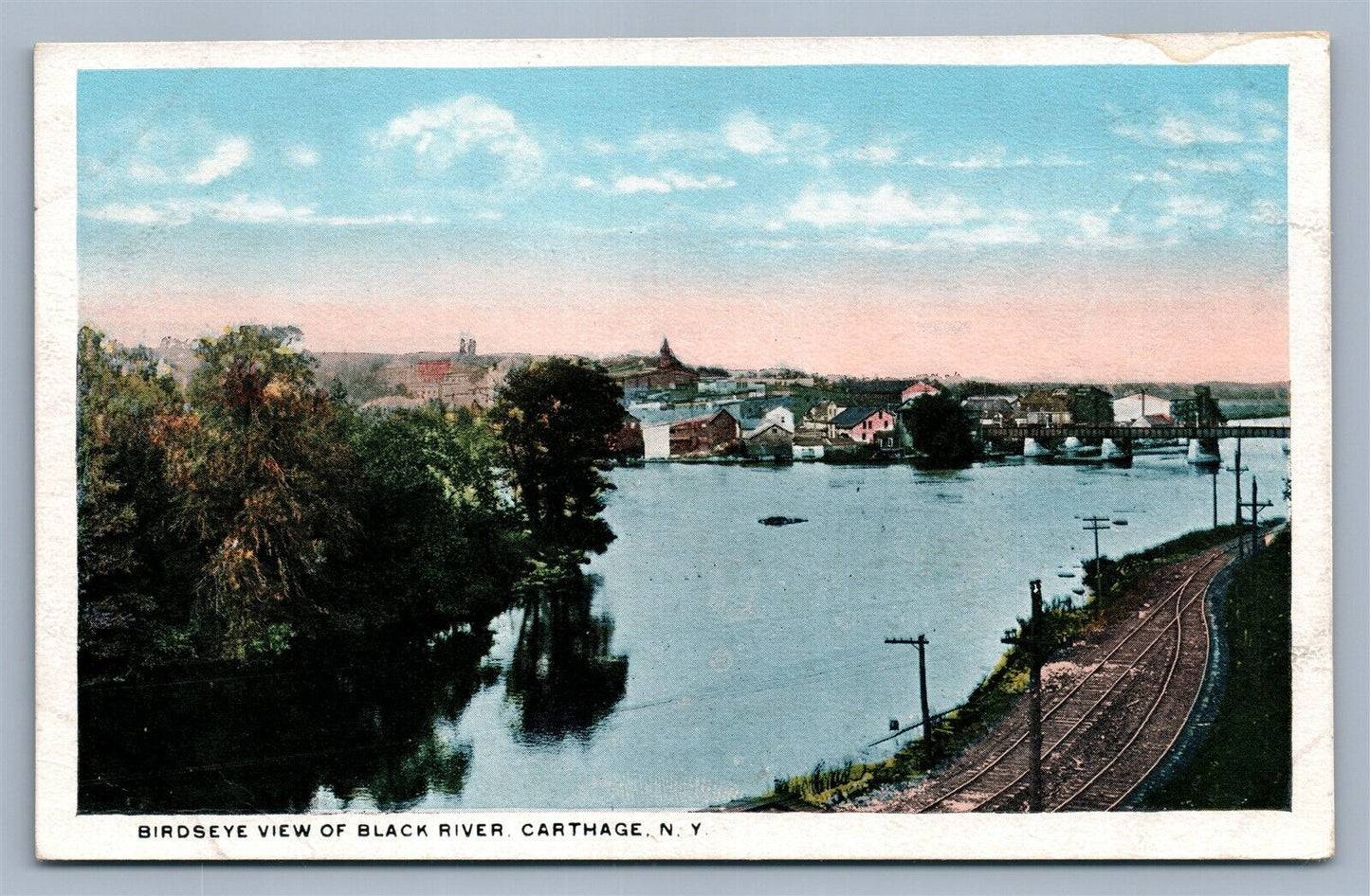 CARTHAGE NY VIEW OF BLACK RIVER ANTIQUE POSTCARD