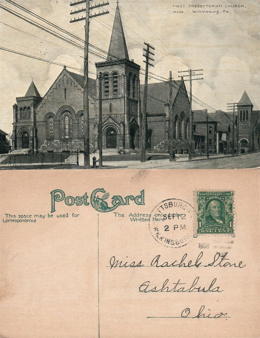 WILKINSBURG PA PRESBYTERIAN CHURCH 1908 ANTIQUE POSTCARD
