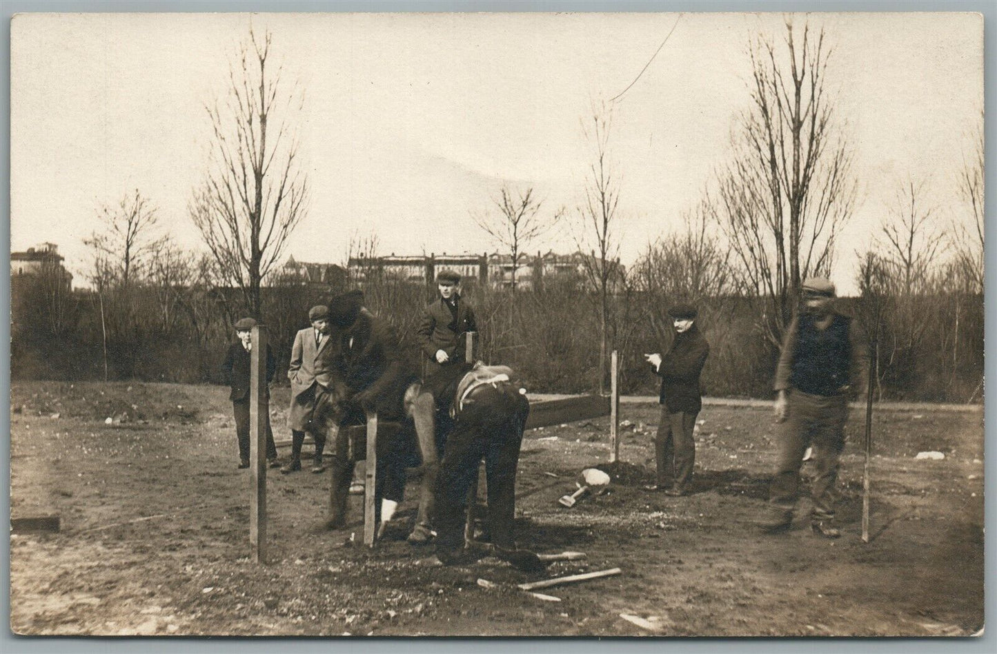 TREE PLANTING ANTIQUE REAL PHOTO POSTCARD RPPC