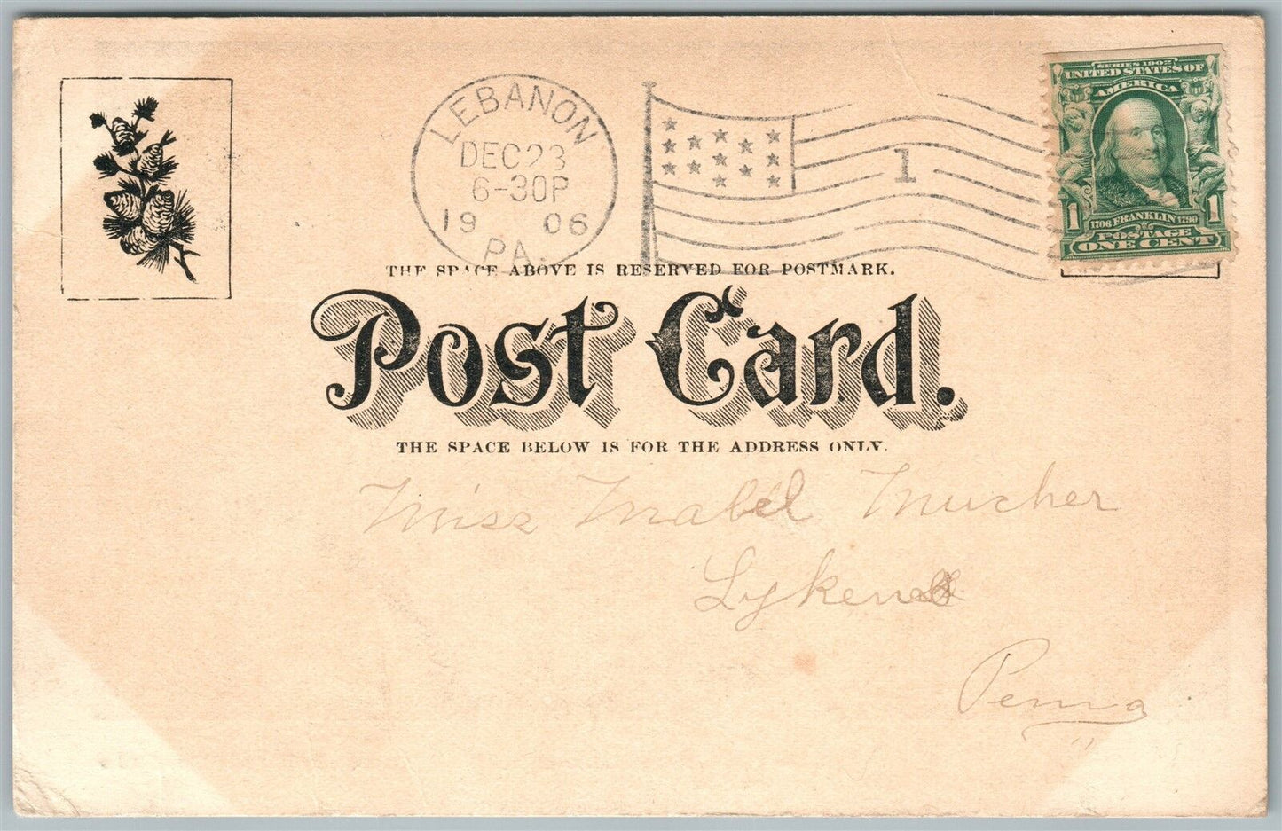 LEBANON PA BRIDGE TO CAMPMEETING UNDIVIDED 1906 ANTIQUE POSTCARD