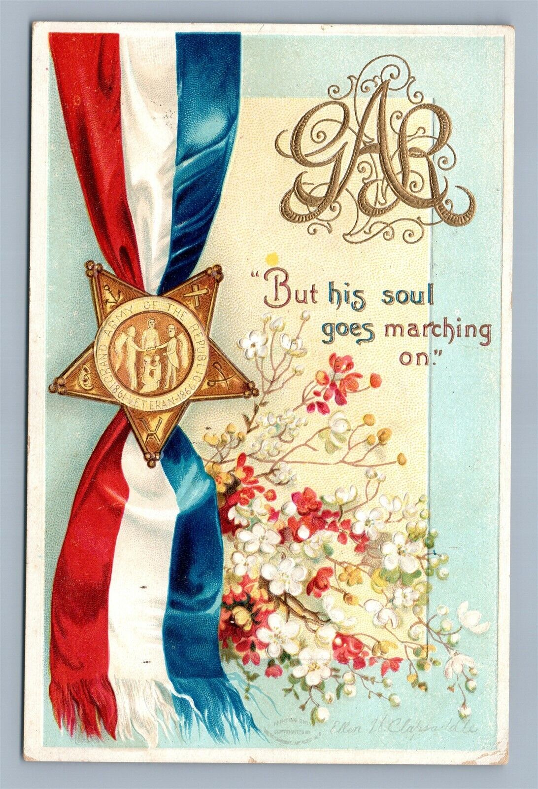 GAR ARTIST SIGNED CLAPSADDLE ANTIQUE POSTCARD patriotic