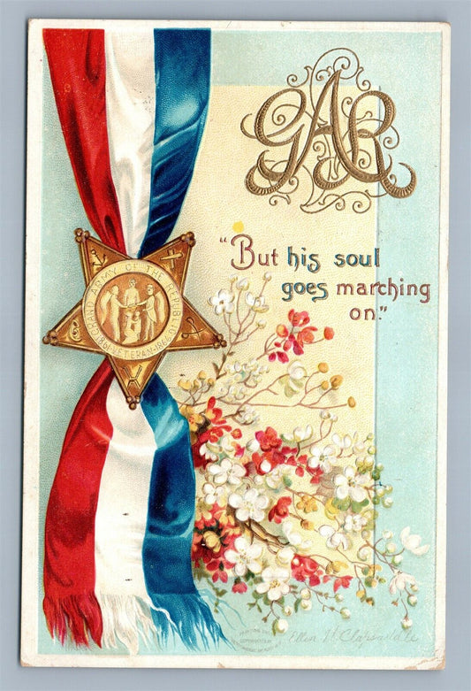 GAR ARTIST SIGNED CLAPSADDLE ANTIQUE POSTCARD patriotic