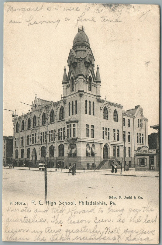 PHILADELPHIA PA R.C. HIGH SCHOOL ANTIQUE POSTCARD