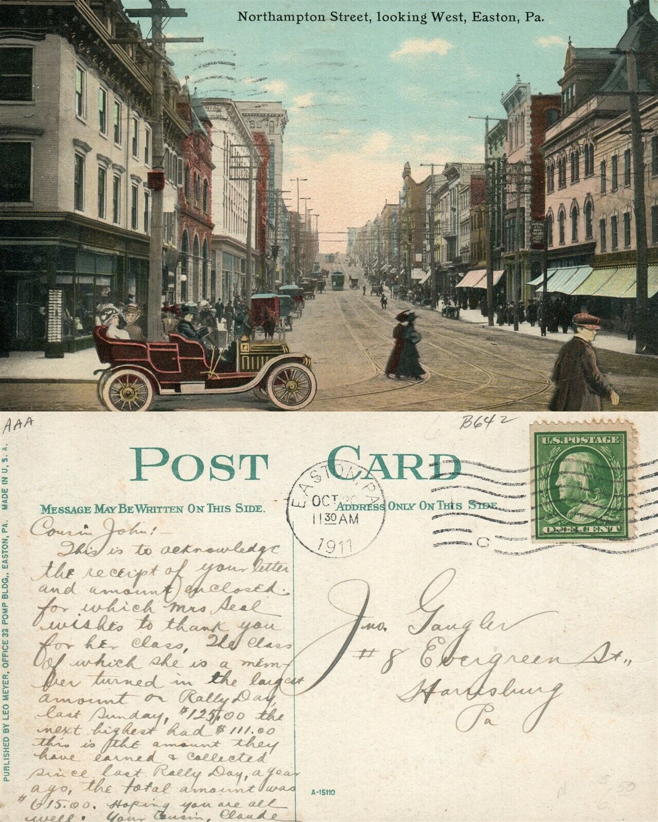 EASTON PA NORTHAMPTON STREET 1911 ANTIQUE POSTCARD