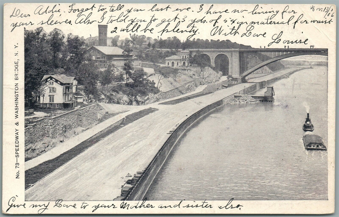 NEW YORK NY SPEEDWAY & WASHINGTON BRIDGE ANTIQUE POSTCARD