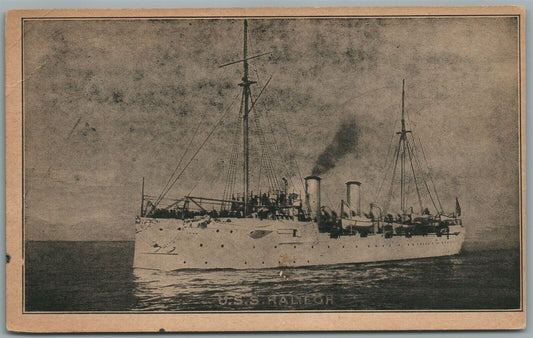 MILITARY SHIP CRUISER USS RALEIGH ANTIQUE POSTCARD