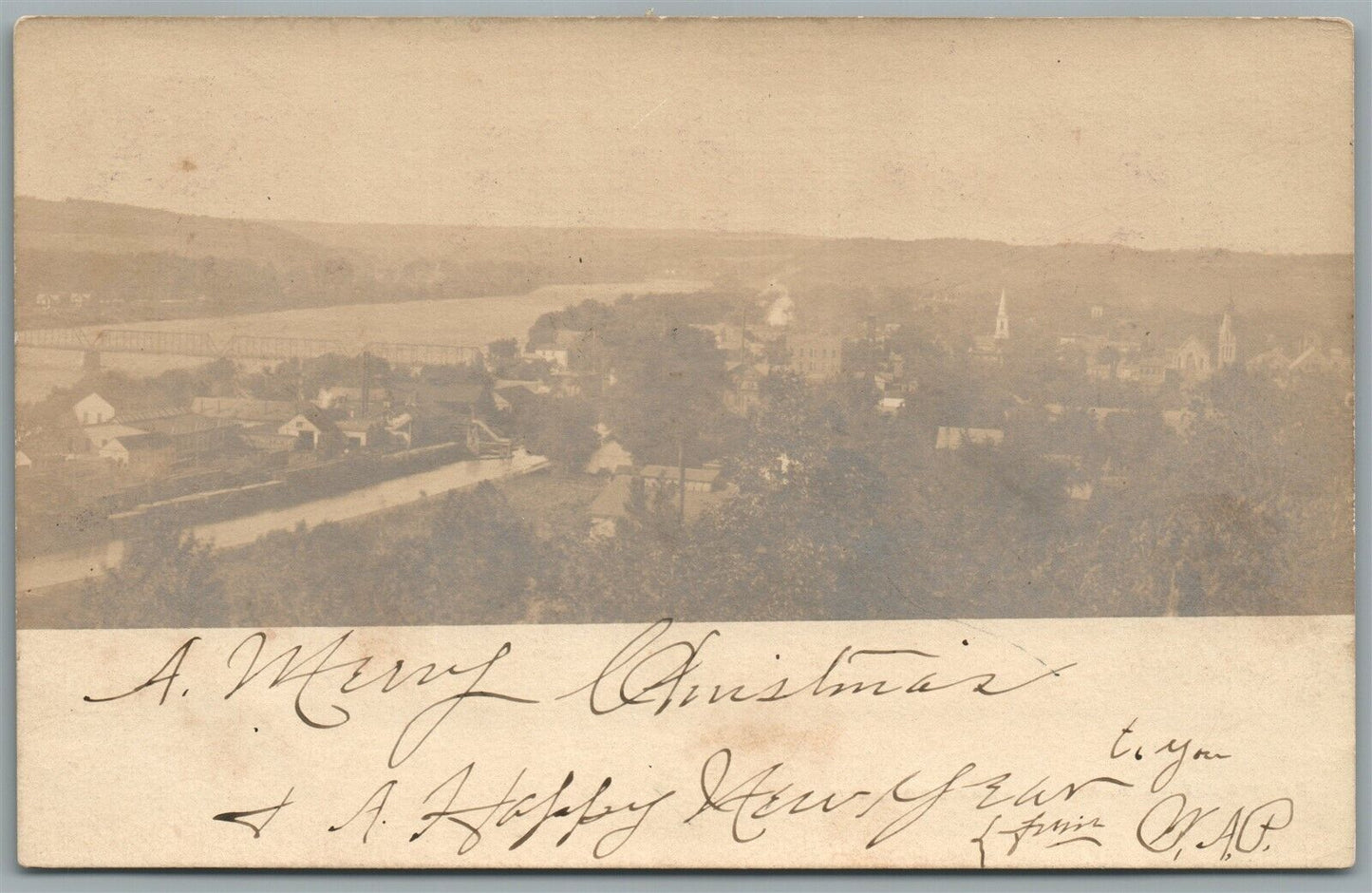 PANORAMIC VILLAGE SCENE ANTIQUE REAL PHOTO POSTCARD RPPC