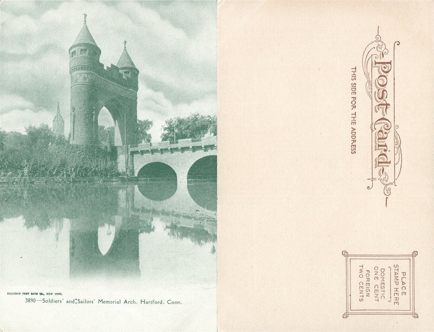 HARTFORD CT SOLDIER'S & SAILOR'S MEMORIAL ARCH UNDIVIDED ANTIQUE POSTCARD