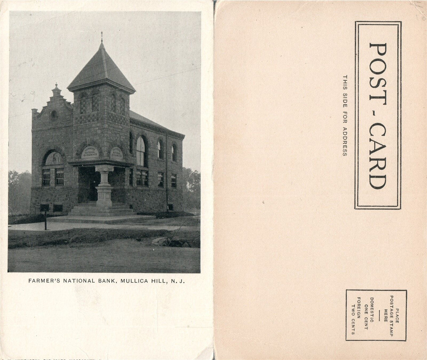 MULLICA HILL N.J. FARMER'S NATIONAL BANK UNDIVIDED ANTIQUE POSTCARD