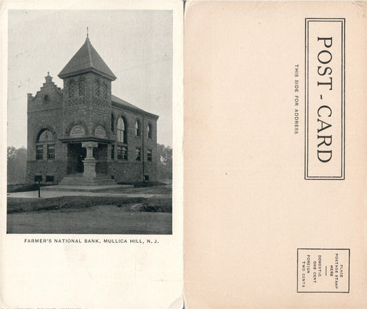 MULLICA HILL N.J. FARMER'S NATIONAL BANK UNDIVIDED ANTIQUE POSTCARD
