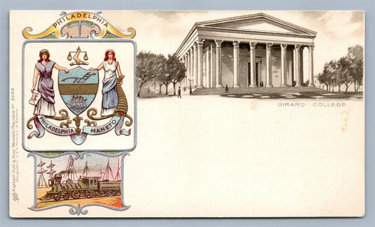 PHILADELPHIA PA GIRARD COLLEGE HERALDIC ANTIQUE POSTCARD R.TUCK PRIVATE MAILING