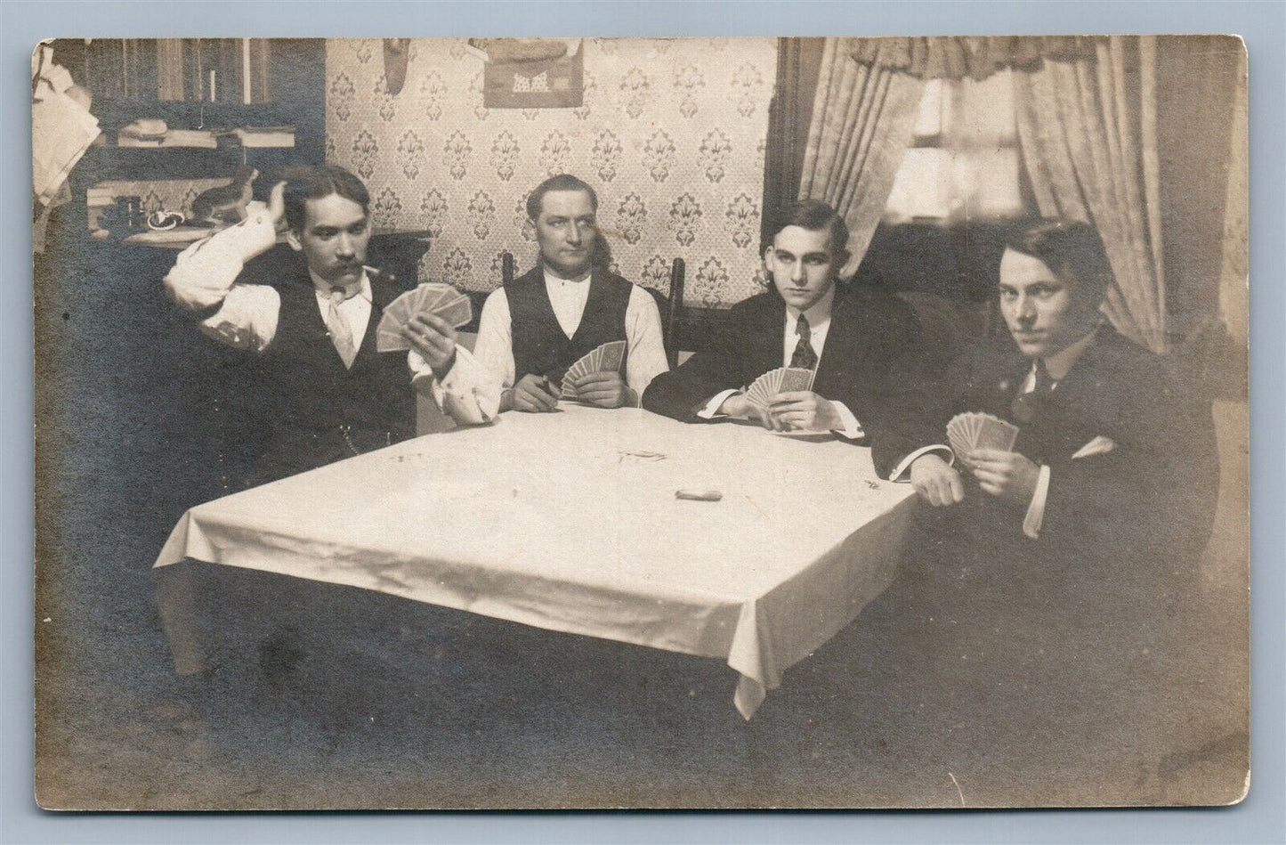 CARDS PLAYING ANTIQUE REAL PHOTO POSTCARD RPPC