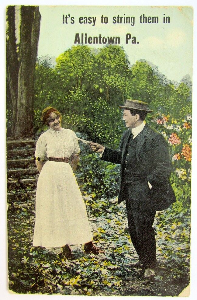 1913 ANTIQUE ROMANTIC POSTCARD - IT'S EASY TO STRING THEM IN ALLENTOWN PA