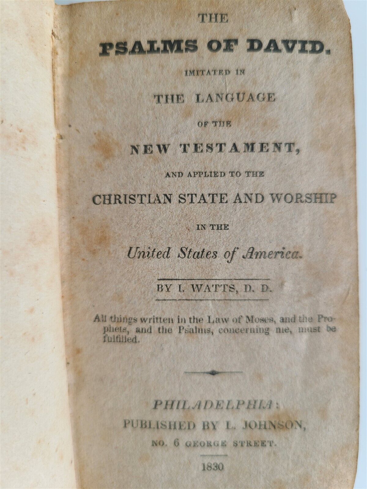 1830 PSALMS of DAVID antique Philadelphia Americana Bible