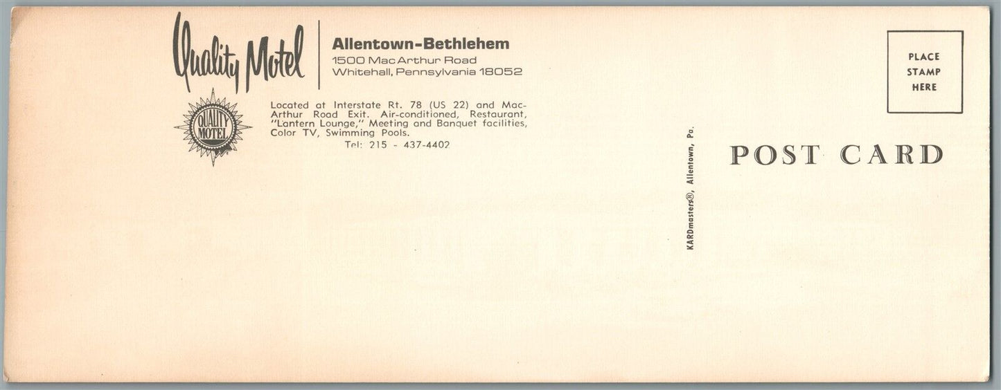 WHITEHALL PA ALLENTOWN BETHLEHEM QUALITY MOTEL ADVERTISING VINTAGE POSTCARD