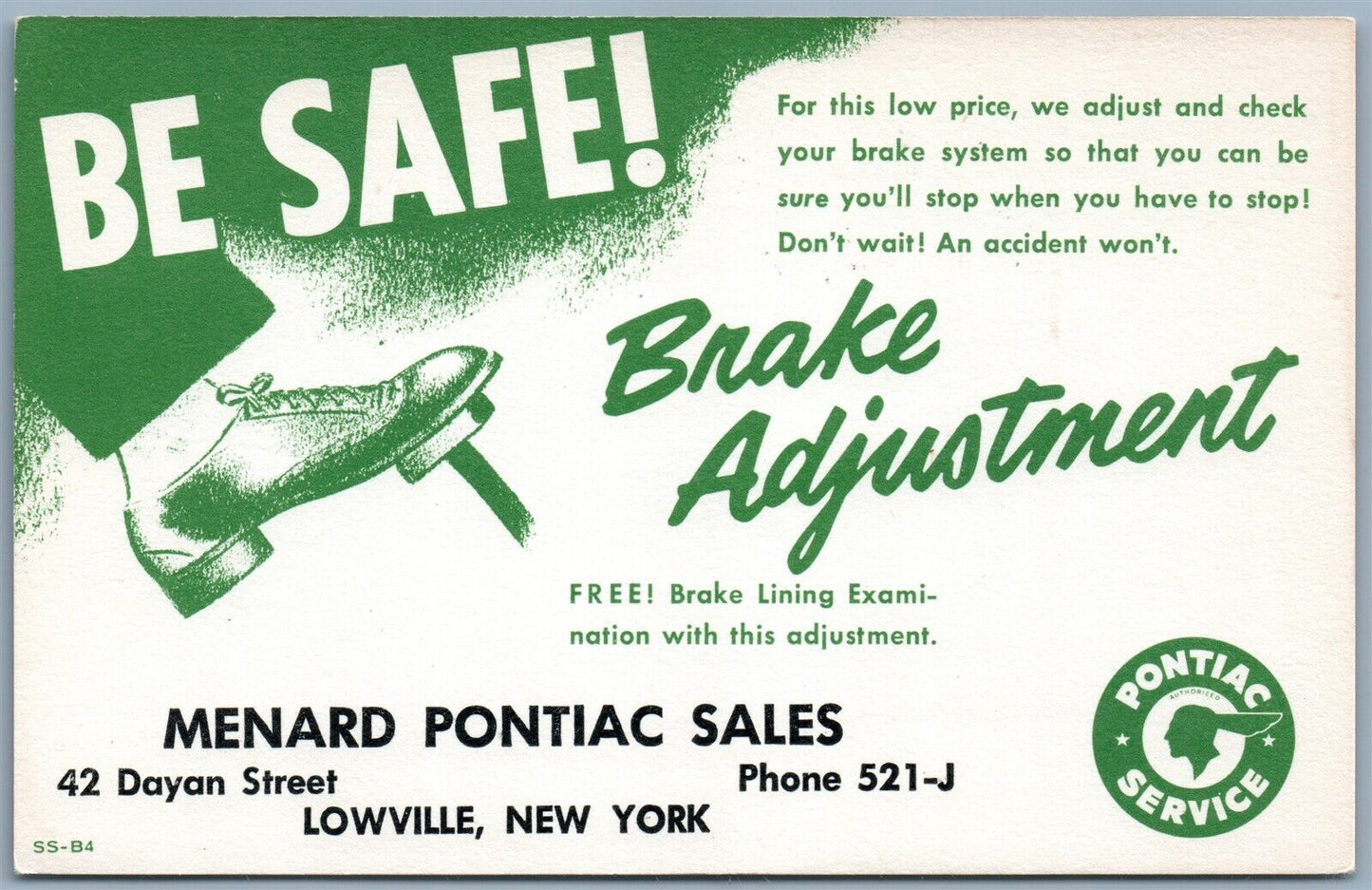 LOWVILLE NY MENARD PONTIAC SALES & SERVICE ADVERTISING VINTAGE POSTCARD car auto