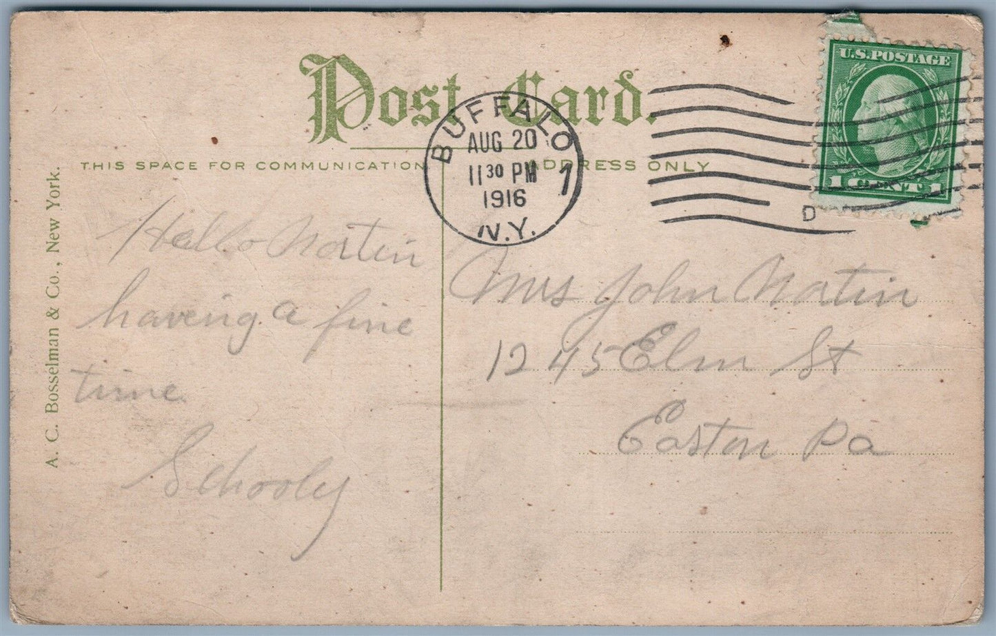 BUFFALO NY HARBOR 1916 ANTIQUE POSTCARD