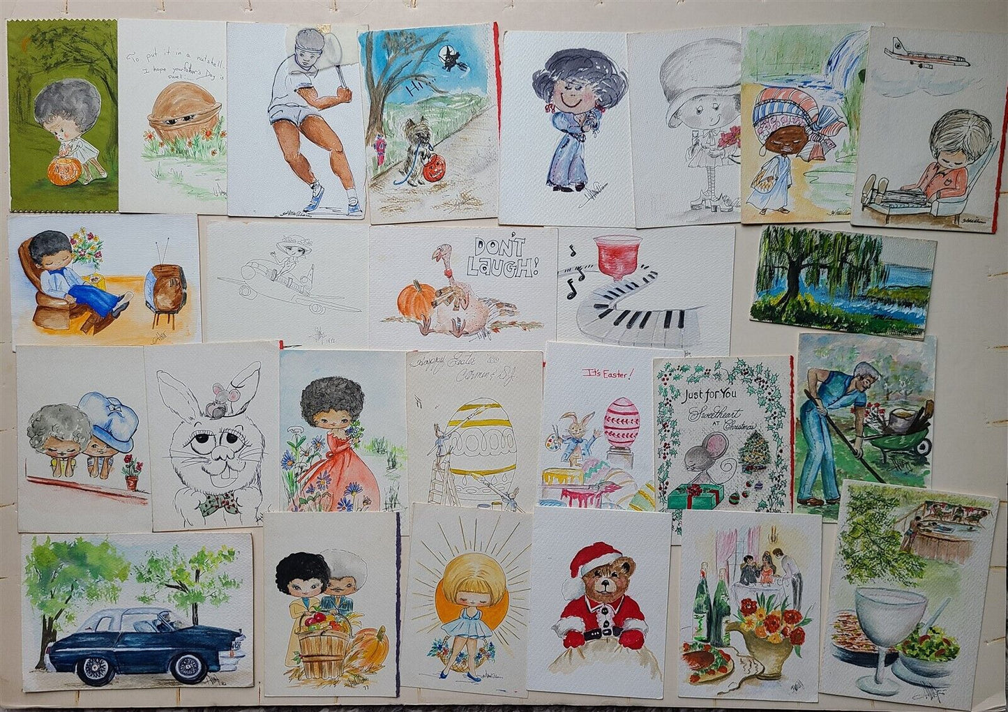 55 HAND DRAWN ARTIST SIGNED H.WILLAIMS VINTAGE POSTCARDS HALLOWEEN XMAS ETC.