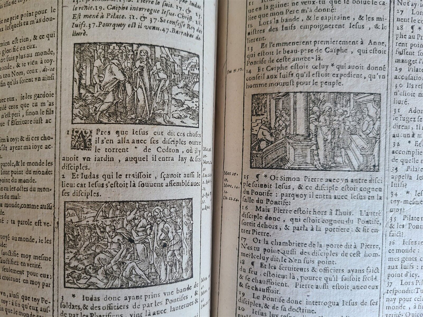 1620 BIBLE in FRENCH ANTIQUE ILLUSTRATED w/ 215 WOODCUTS !