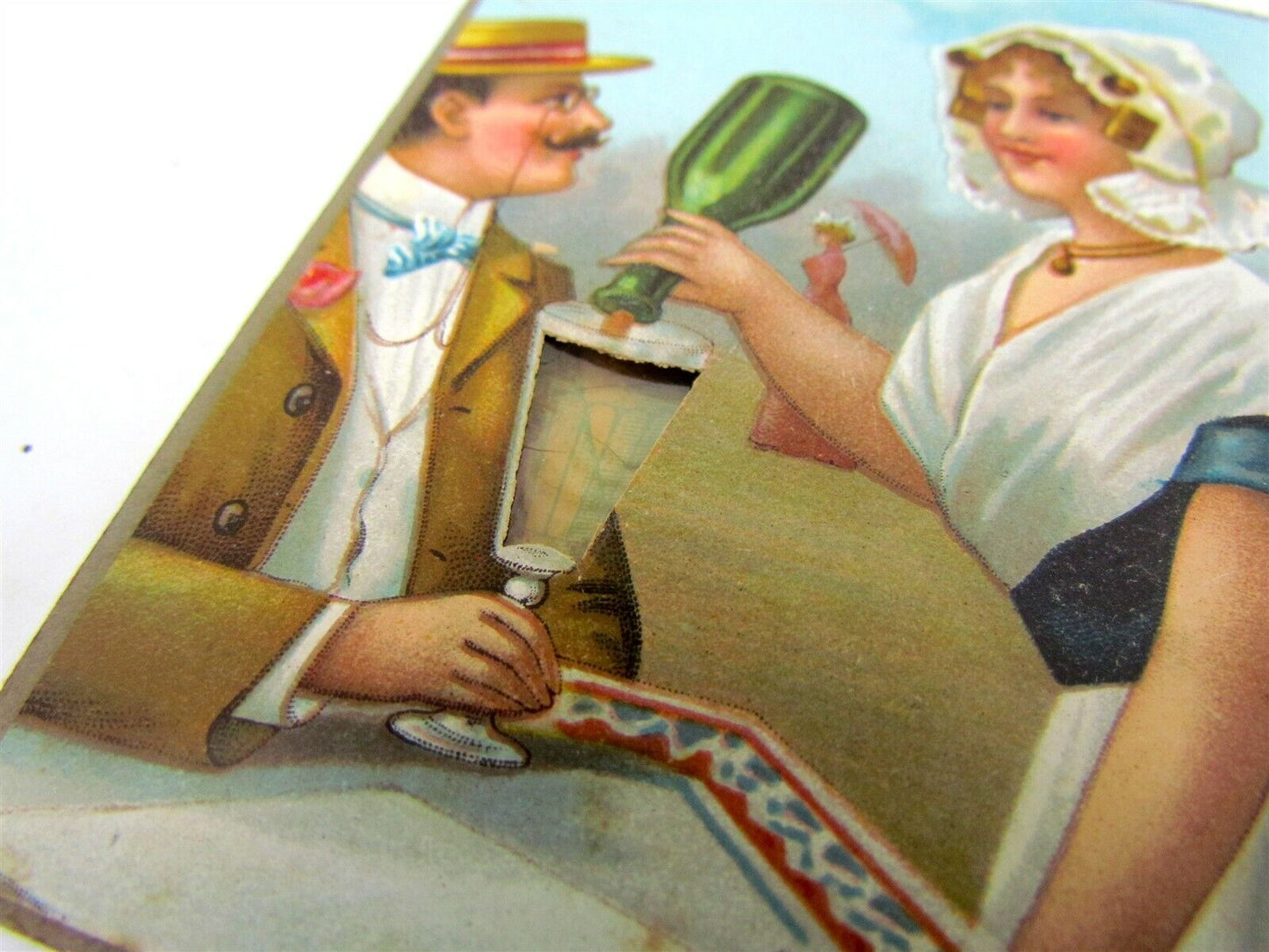 WINE DRINKERS MECHANICAL DOUBLE SIDED COMIC ANTIQUE POSTCARD