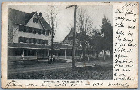 WHITE LAKE NY KAUNEONGA INN 1906 UNDIVIDED ANTIQUE POSTCARD