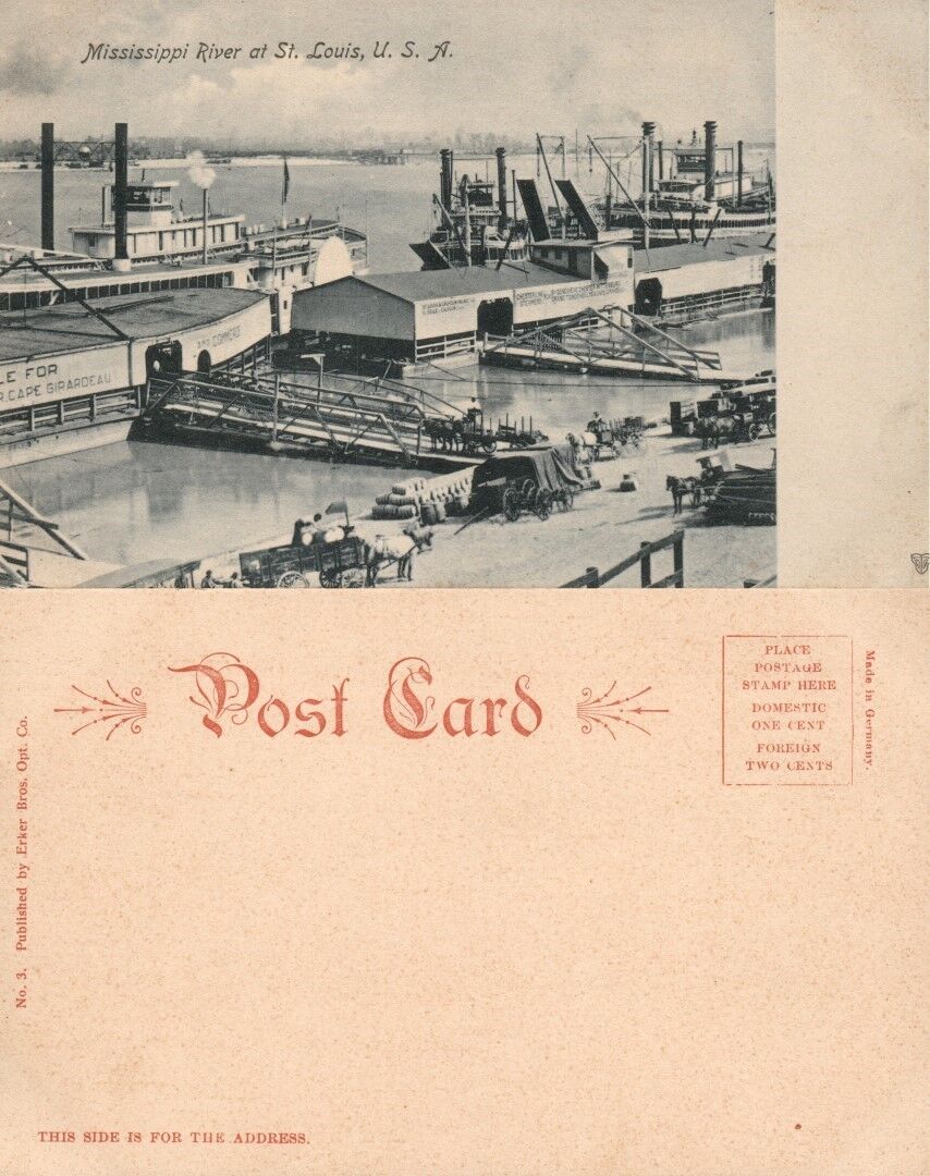 MISSISSIPPI RIVER AT ST.LOUIS MO UNDIVIDED ANTIQUE POSTCARD