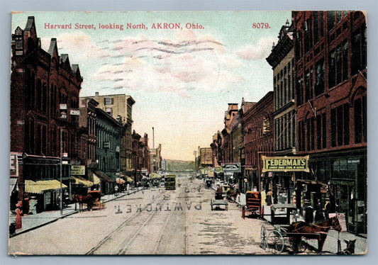 AKRON OH HARVARD STREET ANTIQUE POSTCARD