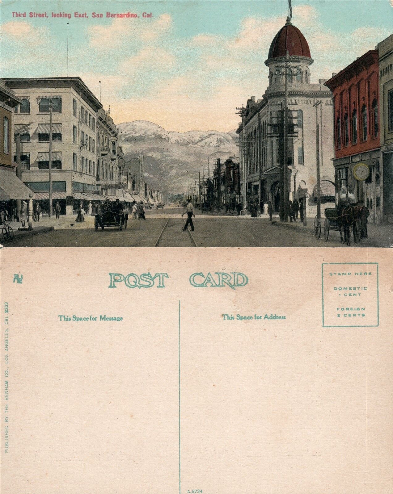 SAN BERNARDINO CA THIRD STREET LOOKING EAST ANTIQUE POSTCARD