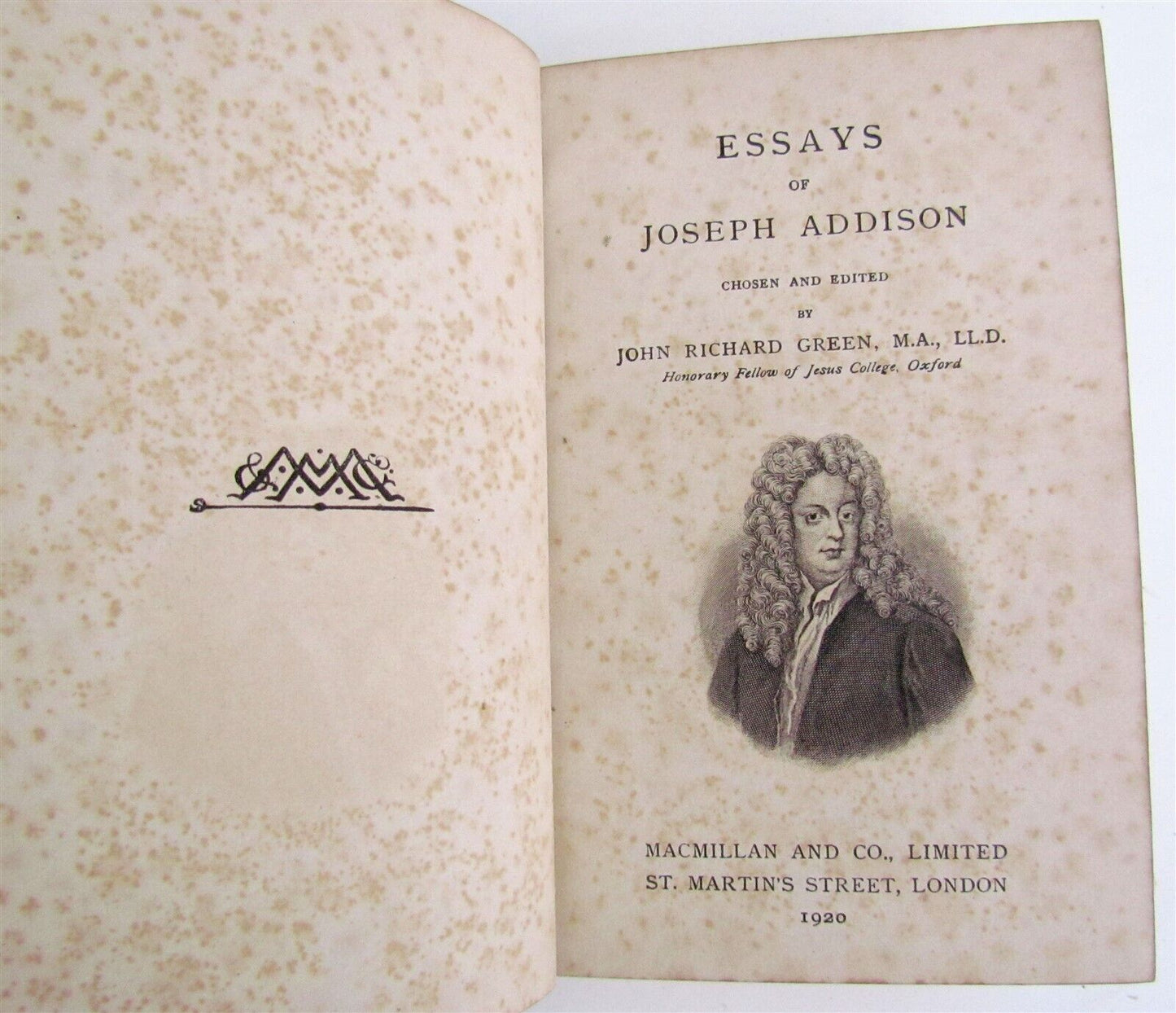 1920 ESSAYS of JOSEPH ADDISON antique DECORATIVE BINDING