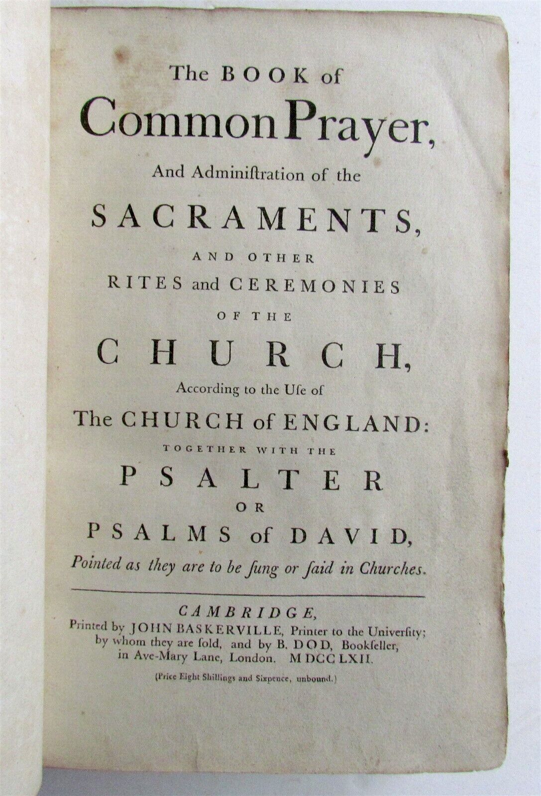 1762 Book of Common Prayer PRINTED by John Baskerville antique in ENGLISH