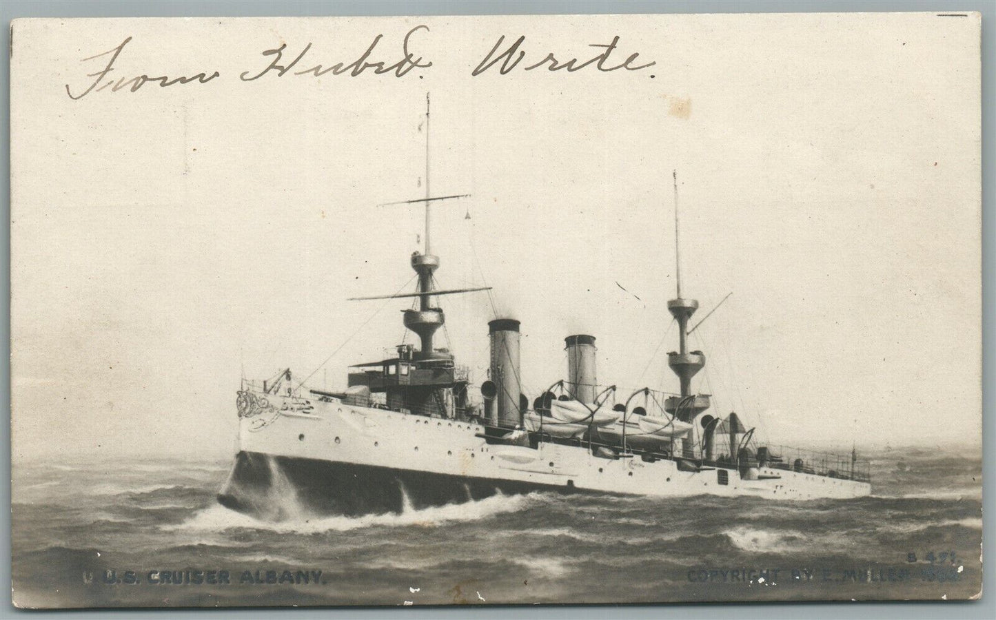 MILITARY SHIP USS ALBANY ANTIQUE REAL PHOTO POSTCARD RPPC