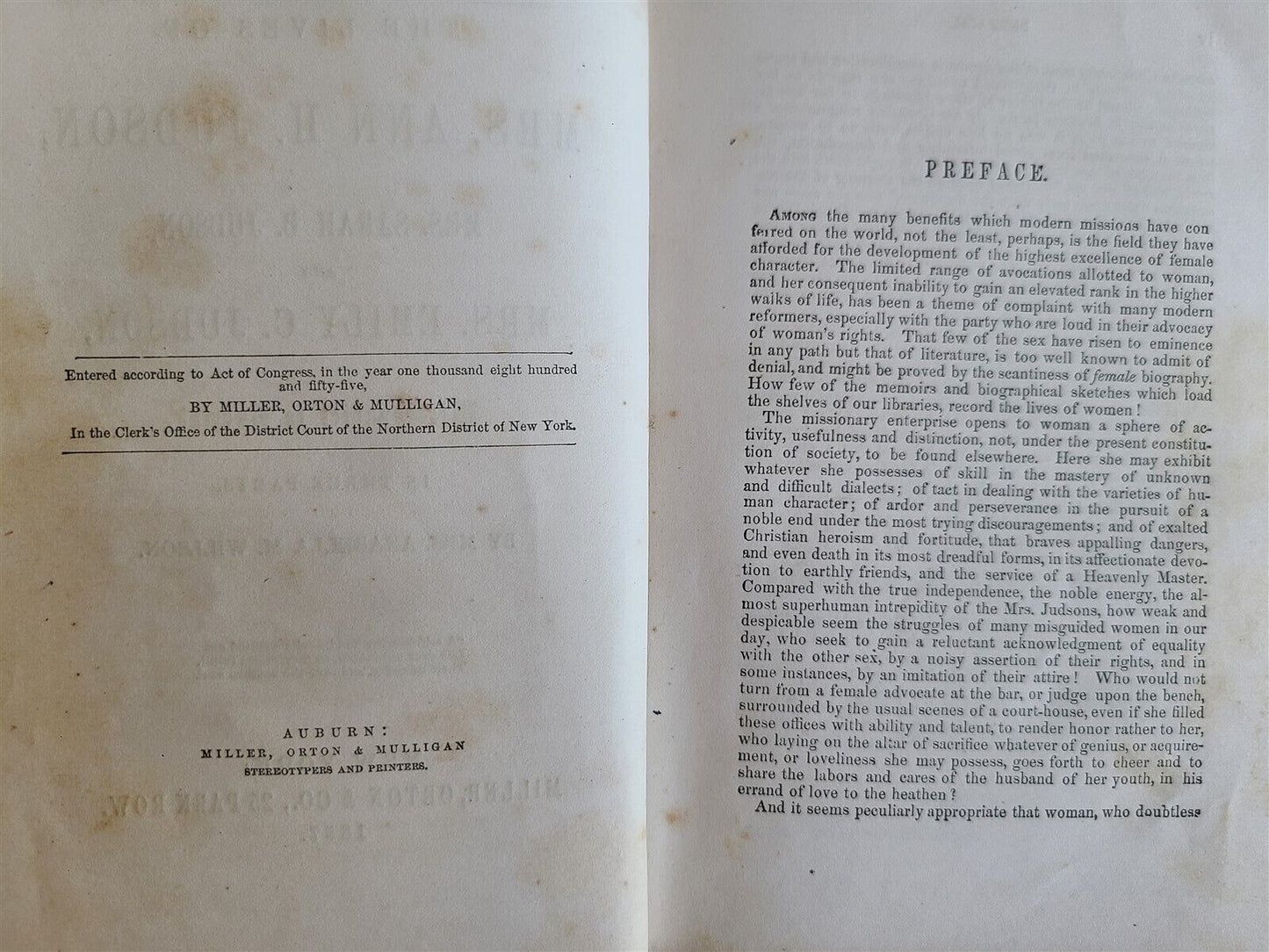 1857 THE LIVES of Mrs. ANN SARAH & EMILY .JUDSON MISSIONARIES in BURMAH antique