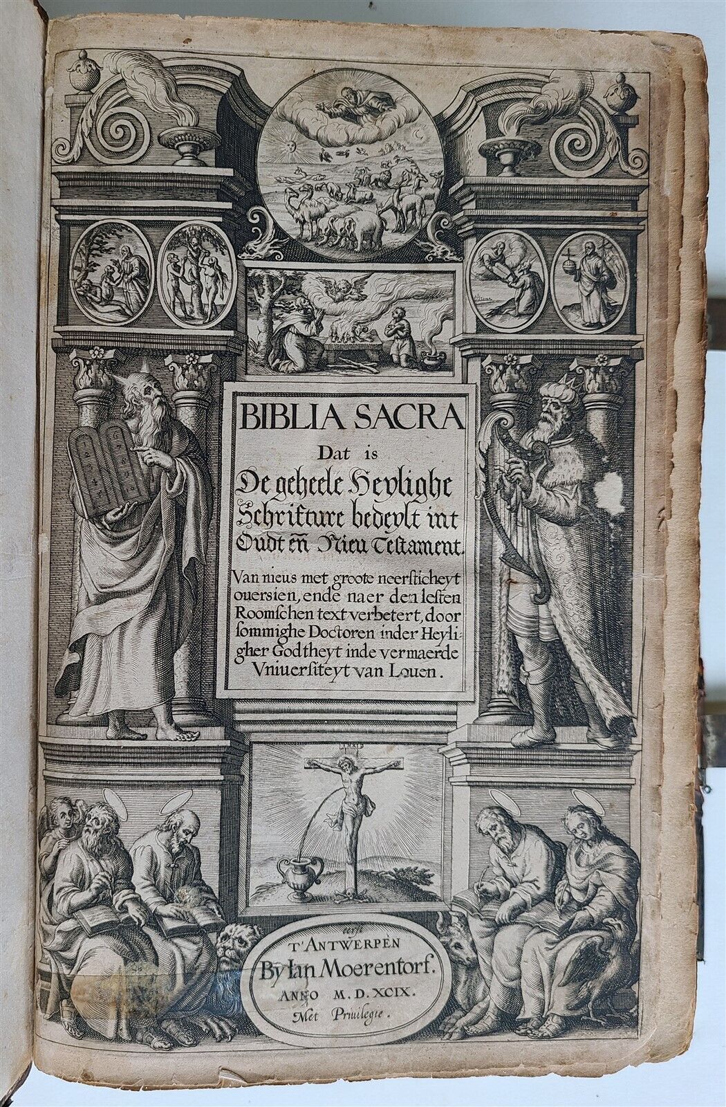 1599 BIBLE in DUTCH MOERENTORF BIBLIA SACRA FOLIO ILLUSTRATED antique 16th CENT.