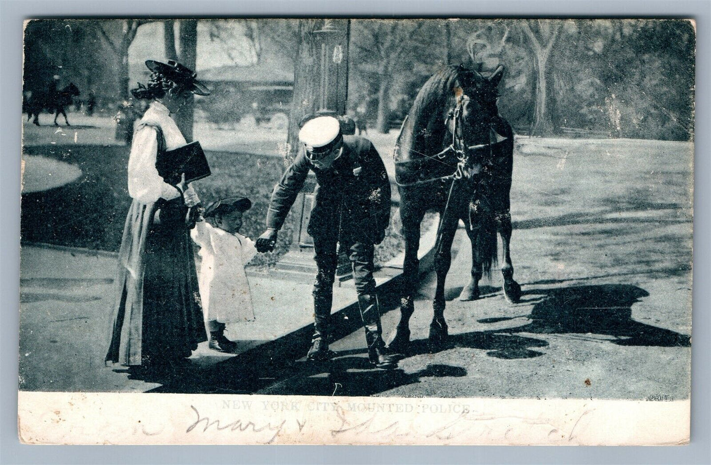 NEW YORK CITY MOUNTED POLICE ANTIQUE POSTCARD