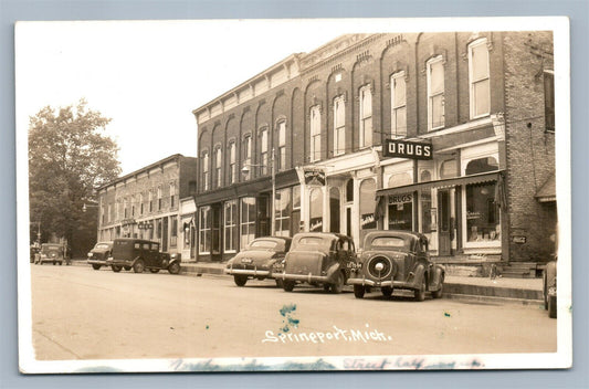 SPRINGPORT MI VINTAGE REAL PHOTO POSTCARD RPPC STREET SCENE