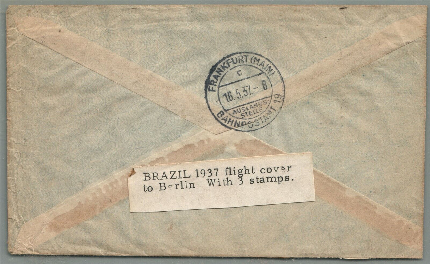 BRAZIL 1937 VINTAGE FLIGHT COVER TO BERLIN GERMANY w/ STAMPS