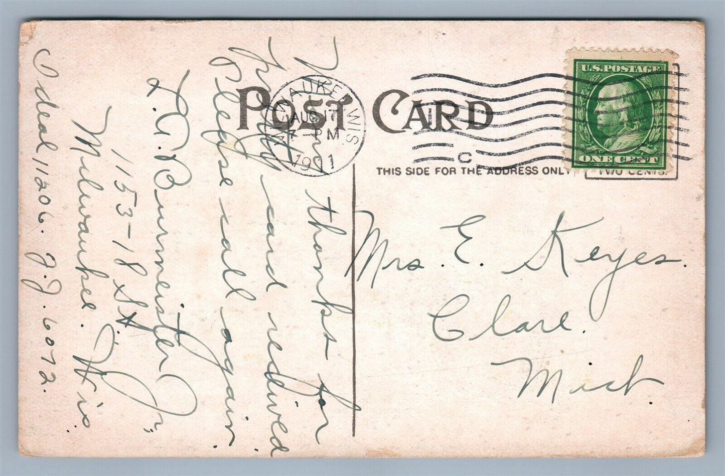 MILWAUKEE WI PUBLIC NATATORIUM cor. RICHARDS & CENTER STR. 1911 ANTIQUE POSTCARD