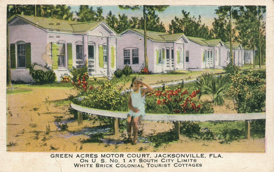 JACKSONVILLE FL GREEN ACRES MOTOR COURT 1938 VINTAGE POSTCARD