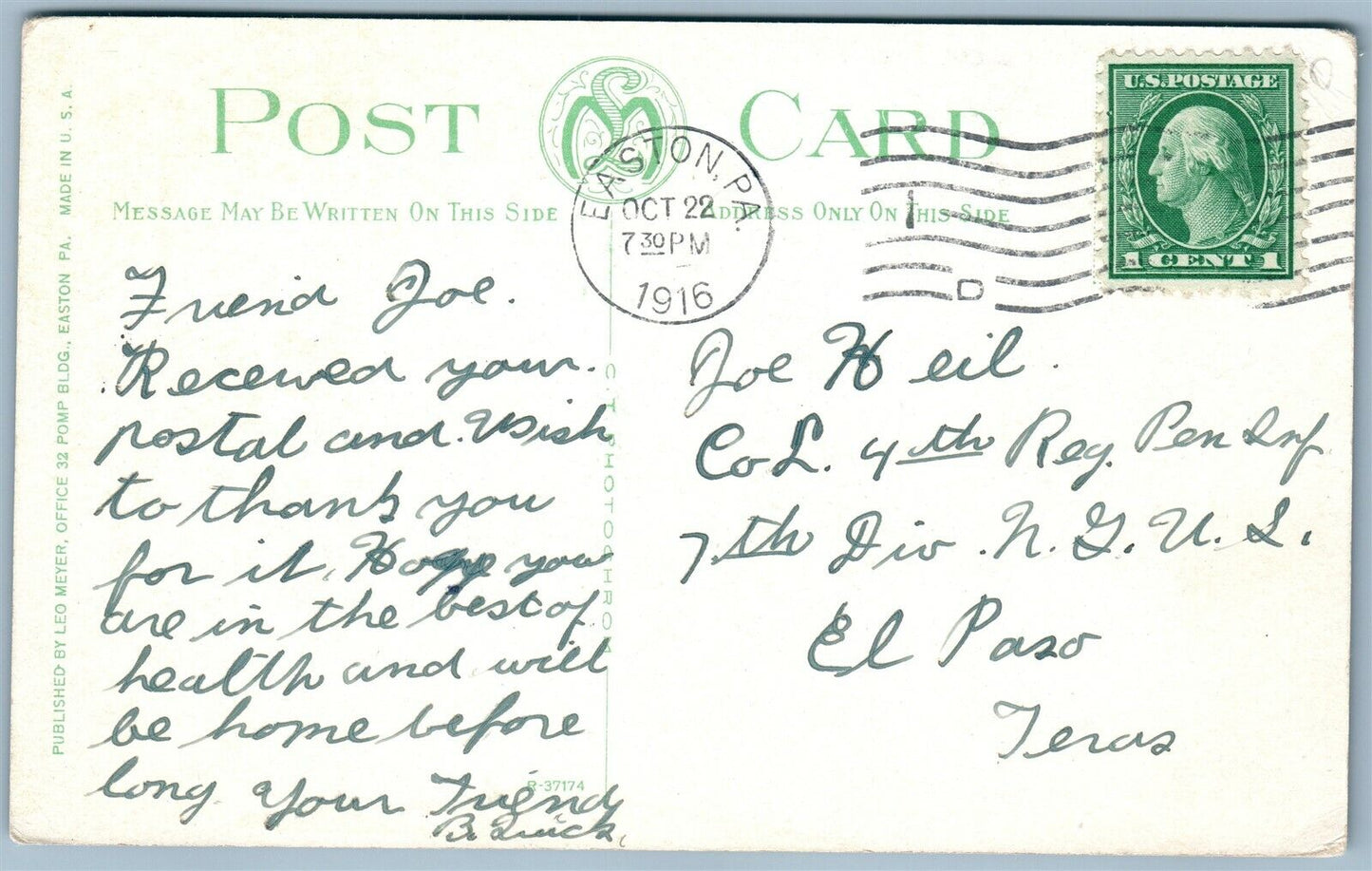 EASTON PA SANITARIUM 1916 ANTIQUE POSTCARD