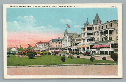 ASBURY PARK NJ SECOND AVENUE FROM OCEAN AVE. ANTIQUE POSTCARD