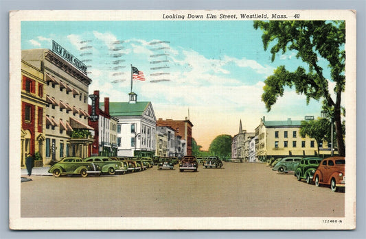 WESTFIELD MA ELM STREET 1945 VINTAGE POSTCARD