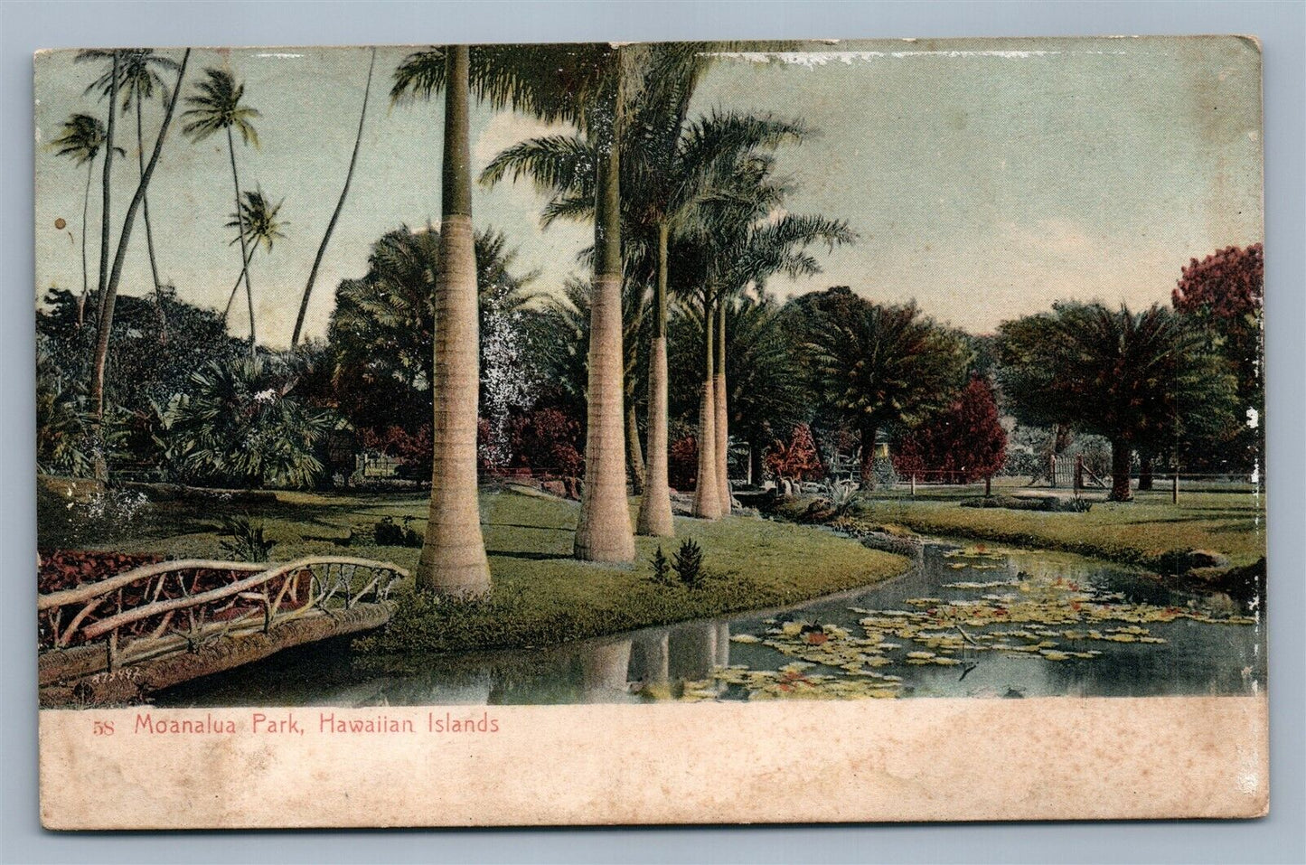 HAWAIIAN ISLANDS MOANALUA PARK ANTIQUE PRIVATE MAILING CARD POSTCARD CORK CANCEL