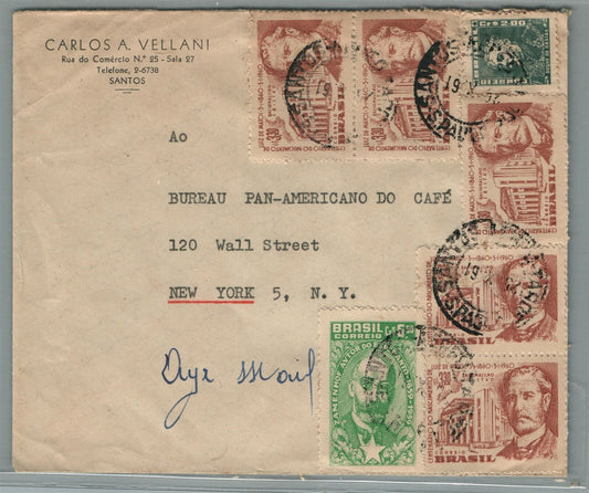 BRAZIL to BUREAU PAN-AMERICANO DO CAFE USA VINTAGE COVER w/ STAMPS