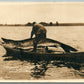 FISHING EXAGGERATED SWALLOWED THE POLE ANTIQUE 1910 REAL PHOTO POSTCARD RPPC