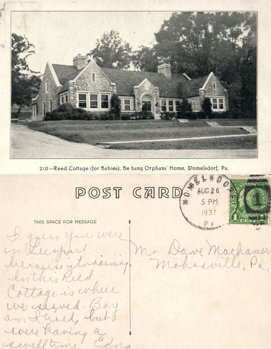 WOMELSDORF PA BETHANY ORPHANS HOME REED COTTAGE FOR BABIES 1937 VINTAGE POSTCARD
